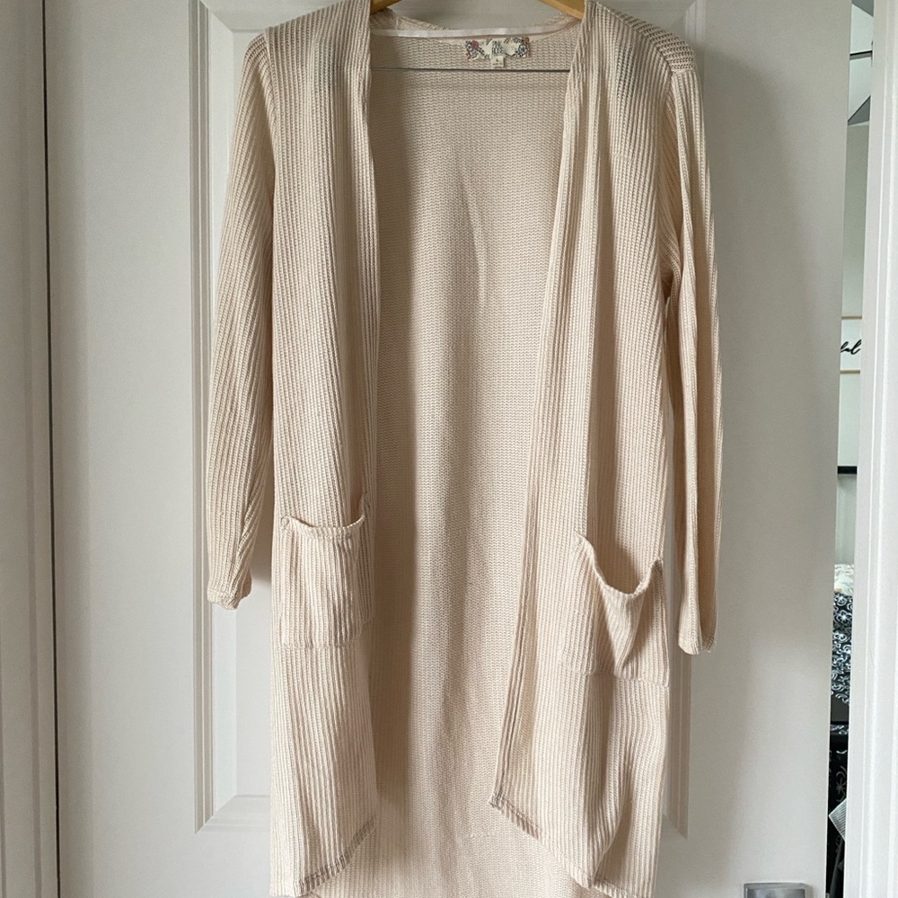 Pink Rose Beige Open-Front Cardigan